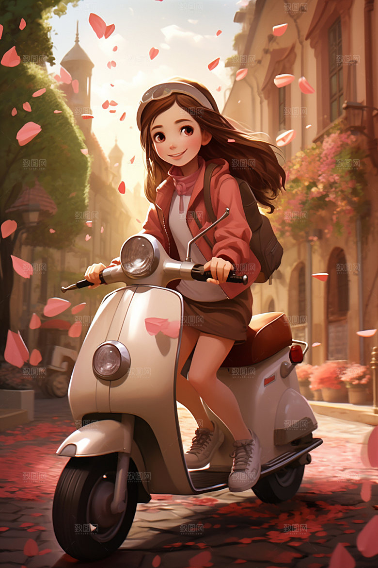 电动车女孩可爱立体模型