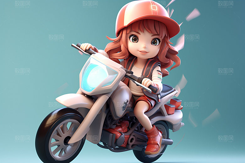 电动车女孩可爱唯美模型