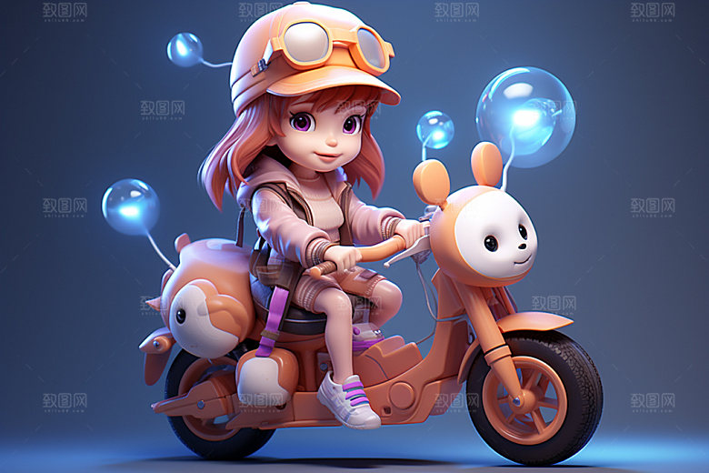 电动车女孩唯美场景模型