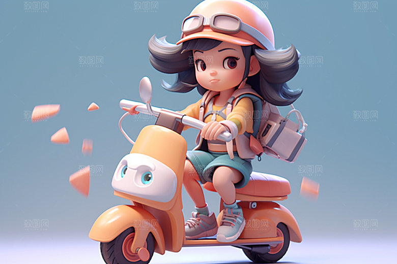 电动车女孩高清可爱模型