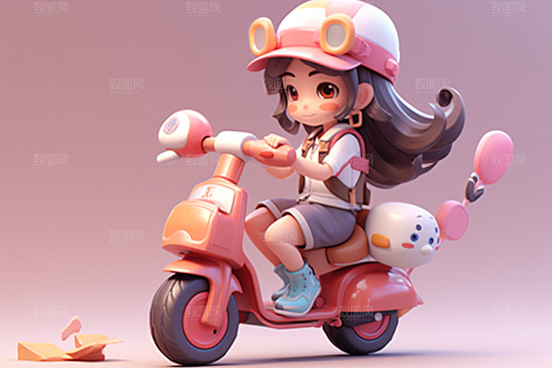 电动车女孩场景高清模型