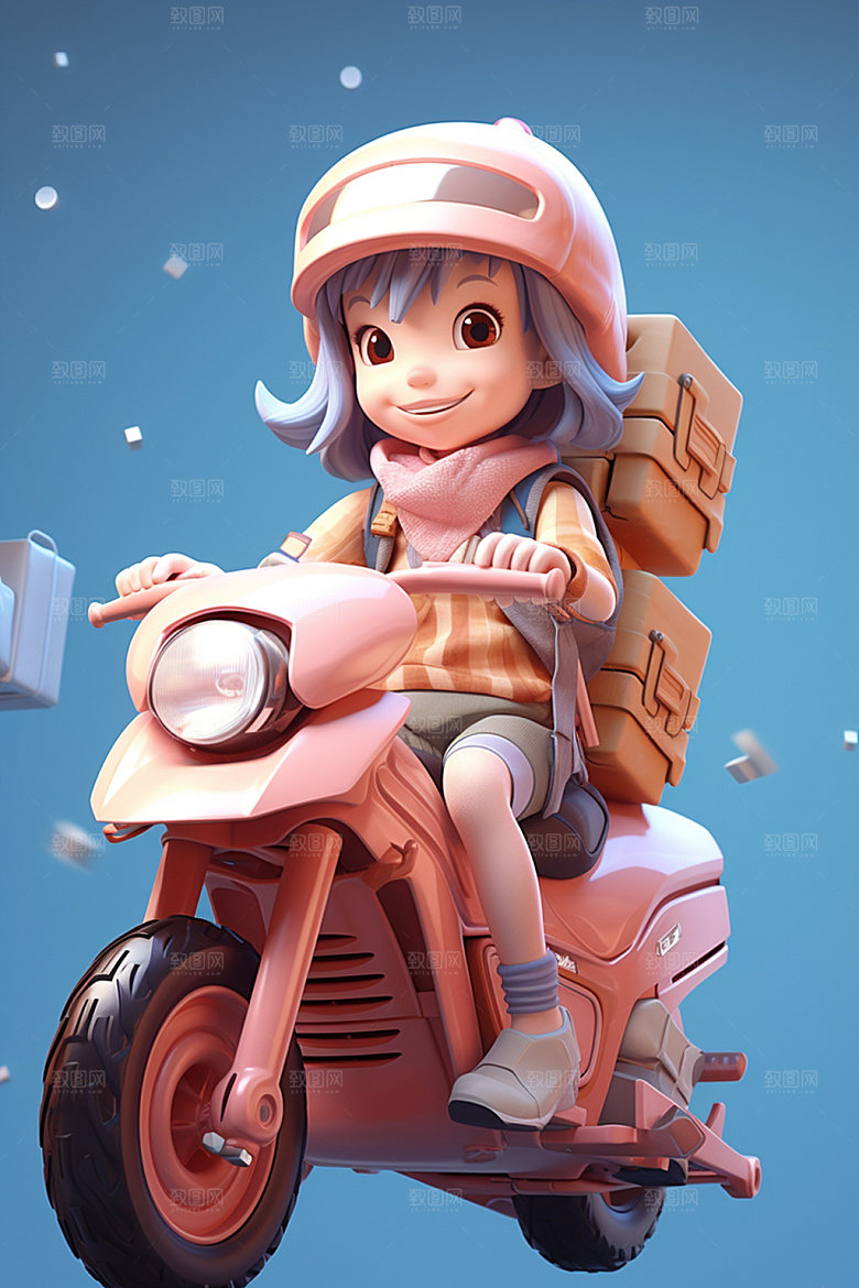 电动车女孩场景可爱模型