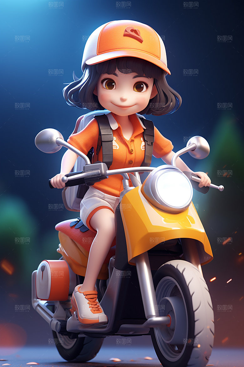 电动车女孩休闲可爱模型