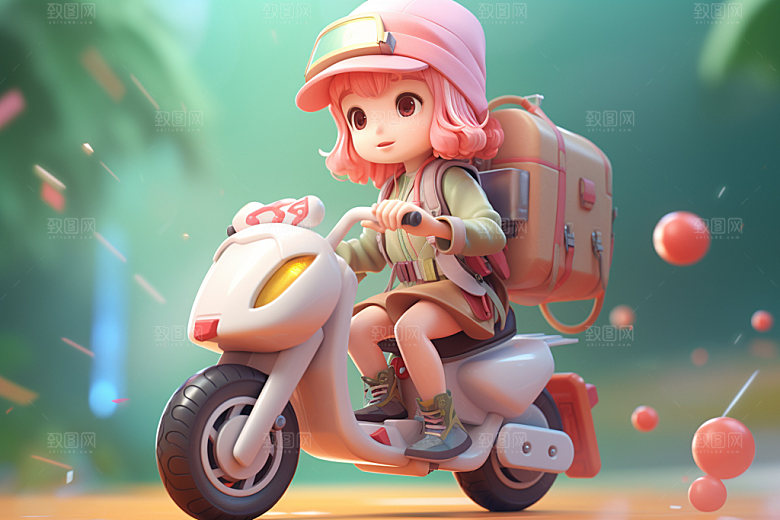 电动车女孩人物时尚模型