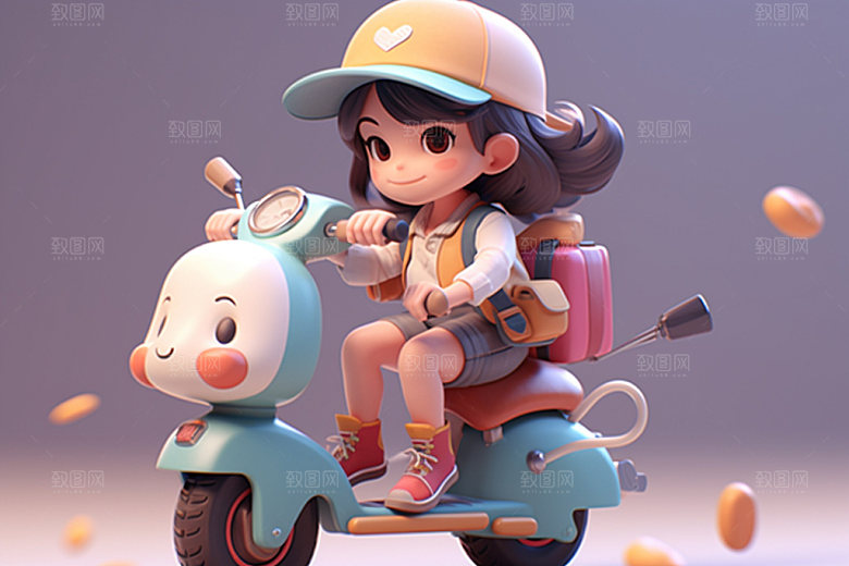 电动车女孩休闲趣味模型