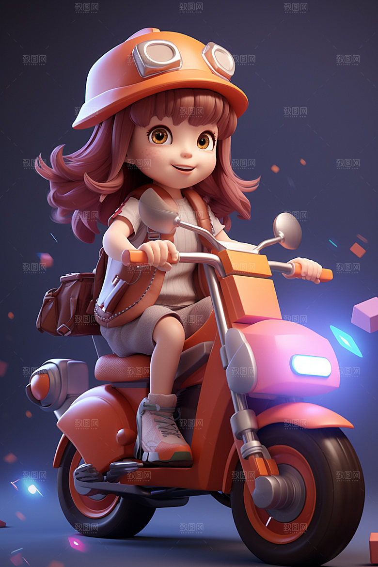 电动车女孩趣味时尚模型