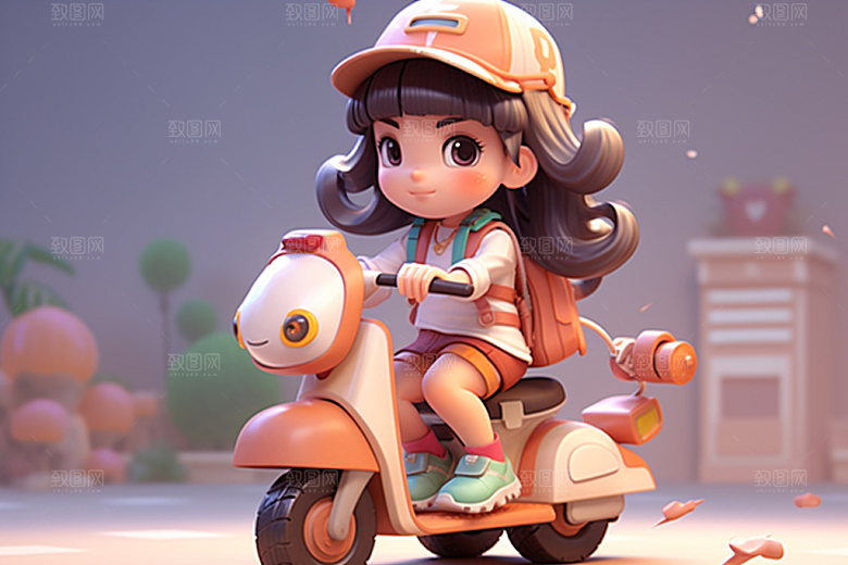 电动车女孩唯美立体模型