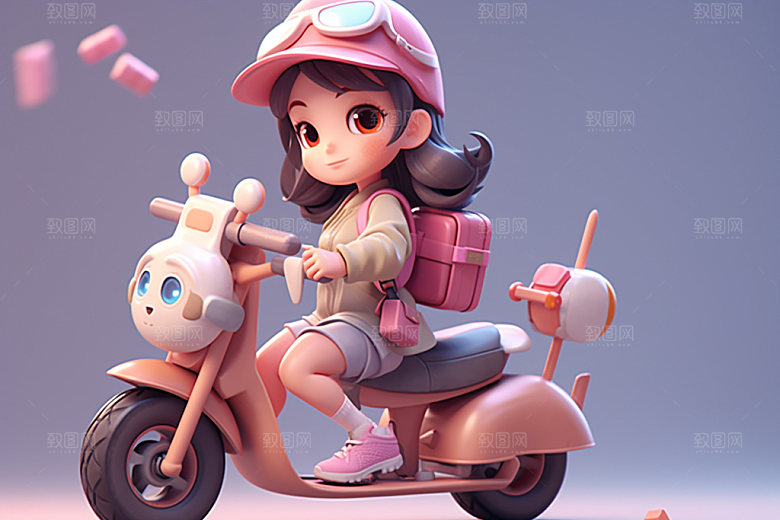 电动车女孩趣味休闲模型