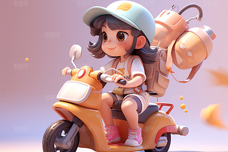 电动车女孩可爱趣味模型