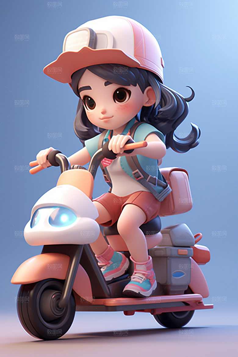 电动车女孩时尚可爱模型