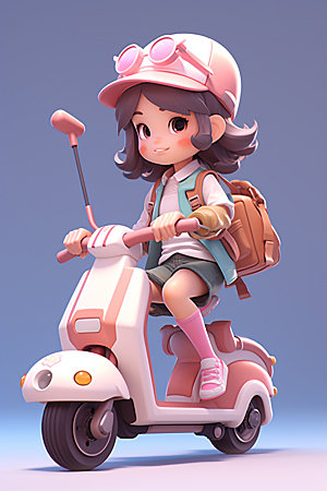电动车女孩高清可爱模型