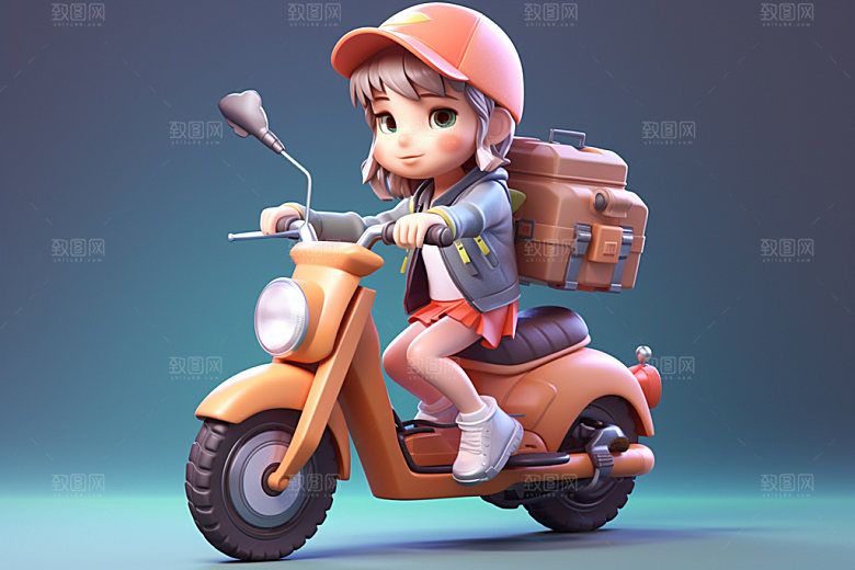 电动车女孩休闲3D模型