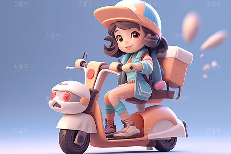 电动车女孩场景高清模型
