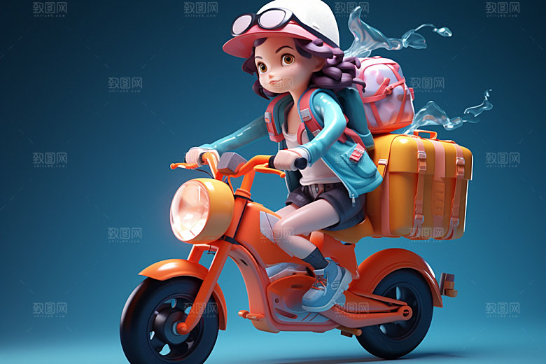 电动车女孩趣味场景模型