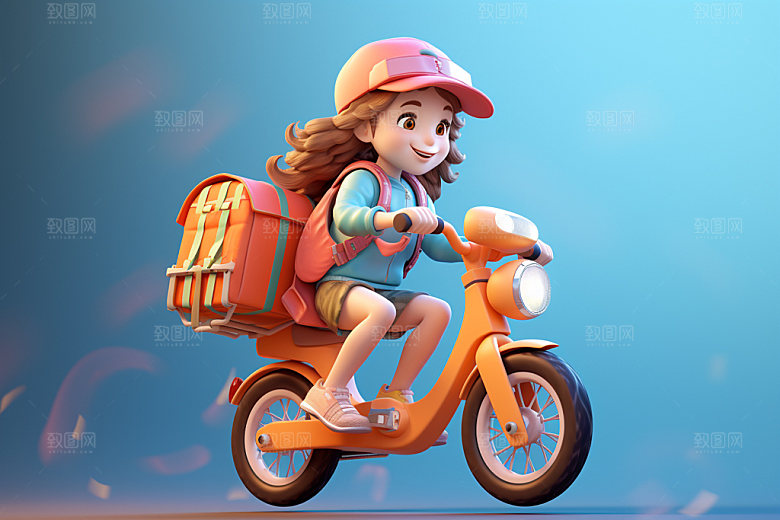 电动车女孩趣味可爱模型