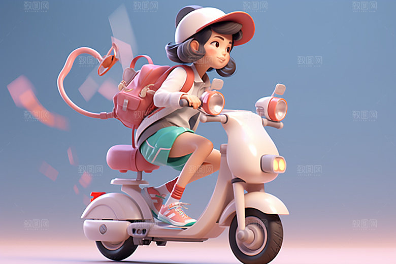 电动车女孩趣味场景模型