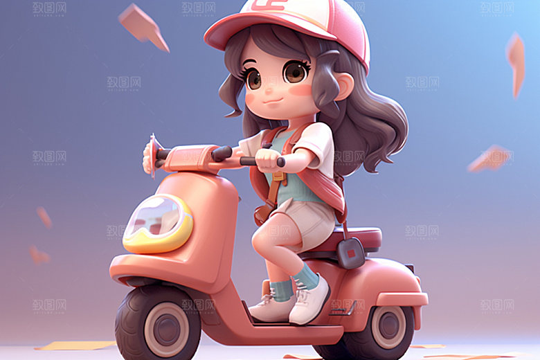电动车女孩人物场景模型
