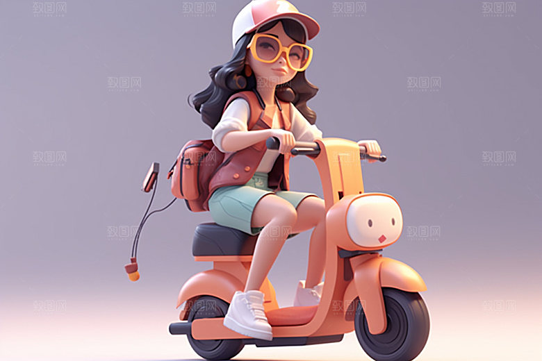 电动车女孩唯美休闲模型