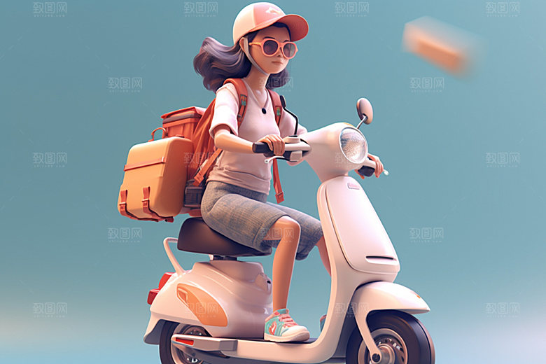 电动车女孩可爱时尚模型