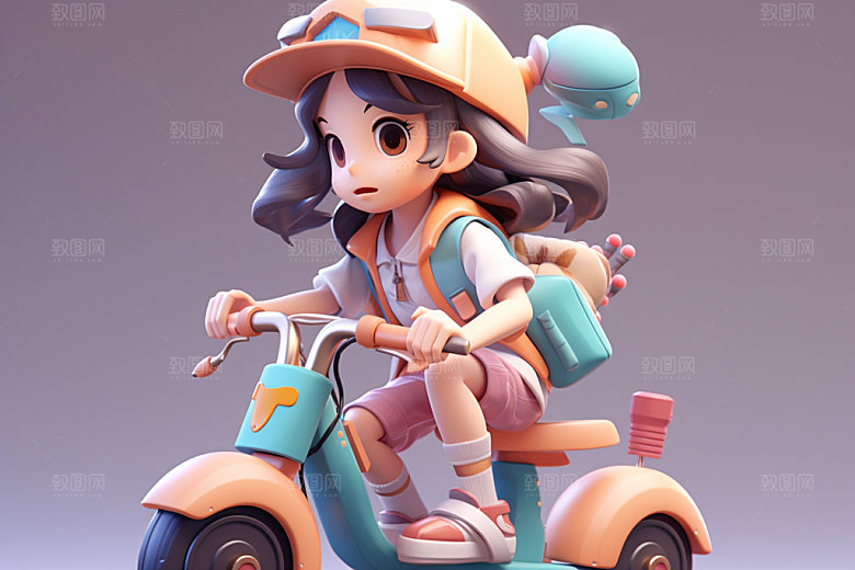 电动车女孩高清立体模型