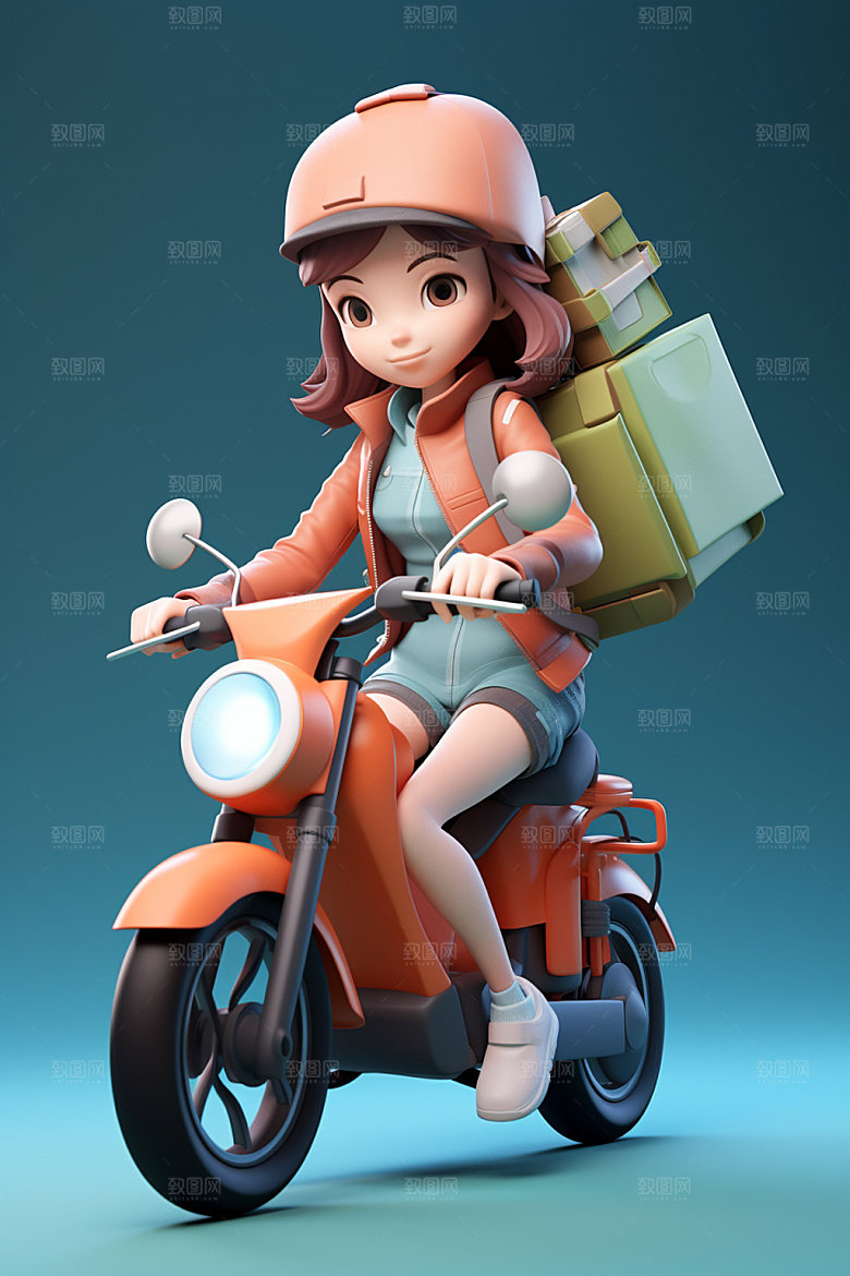 电动车女孩人物立体模型