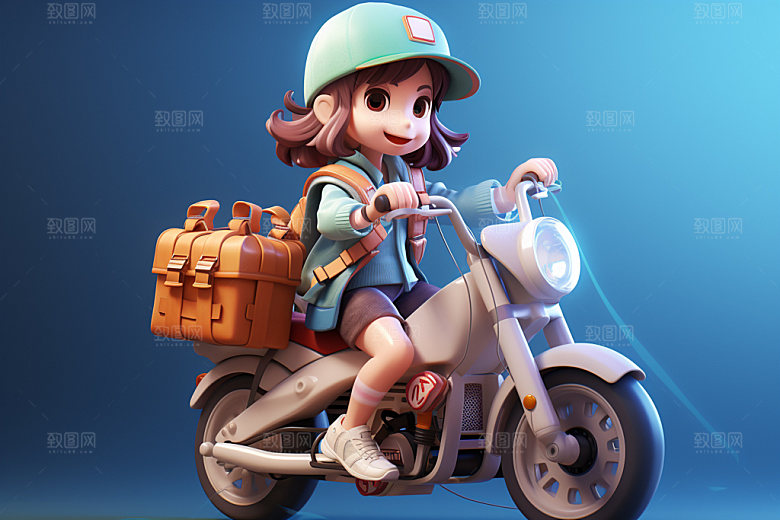 电动车女孩休闲场景模型