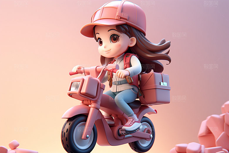 电动车女孩可爱休闲模型