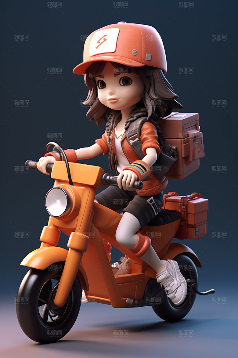电动车女孩休闲趣味模型