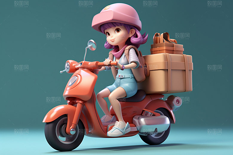电动车女孩休闲可爱模型
