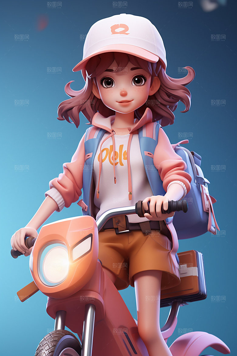 电动车女孩场景高清模型