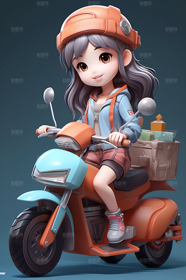 电动车女孩立体场景模型