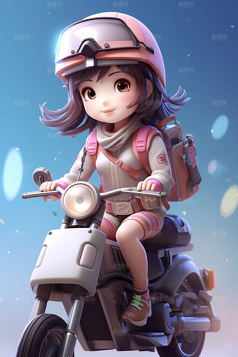 电动车女孩唯美场景模型