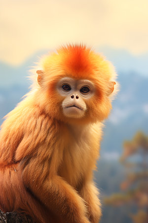 滇金丝猴保护动物国宝摄影图