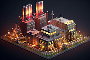 2.5D工厂地热电厂能源生产元素