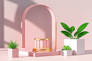 夏日清新化妆品展台电商背景