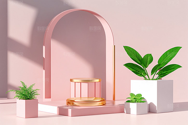 夏日清新化妆品展台电商背景