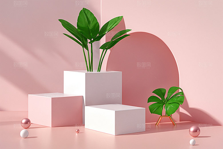 夏日清新展台高端电商背景