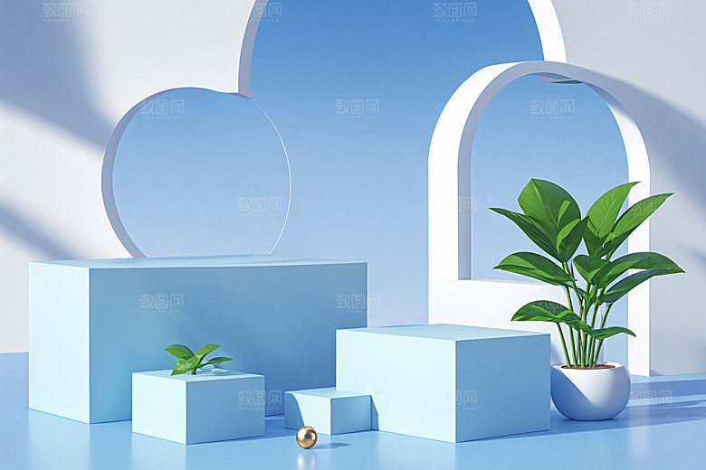 夏日清新高端展台电商背景