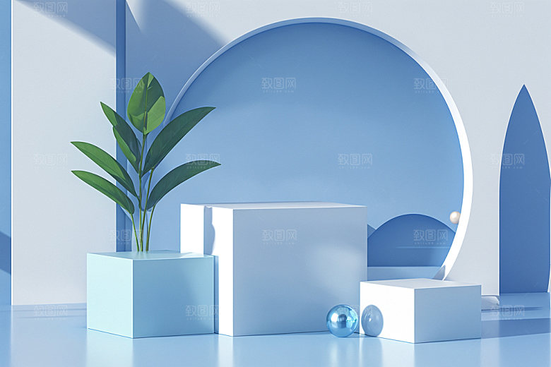 夏日清新INS风展台电商背景