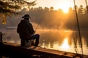 湖边钓鱼户外高清摄影图