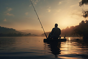 湖边钓鱼静谧高清摄影图