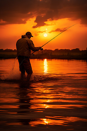湖边钓鱼自然静谧摄影图