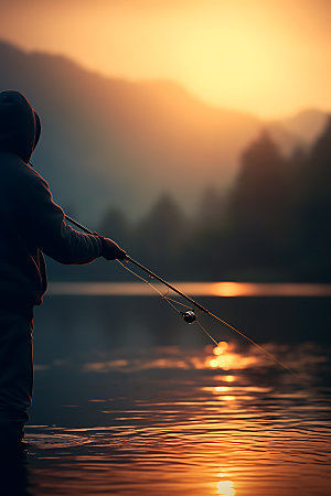 湖边钓鱼自然高清摄影图