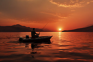 湖边钓鱼自然户外摄影图