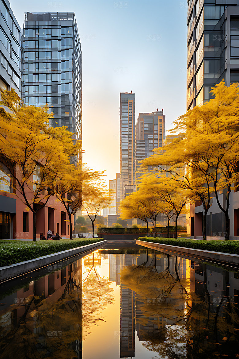 建筑秋色实景秋叶效果图
