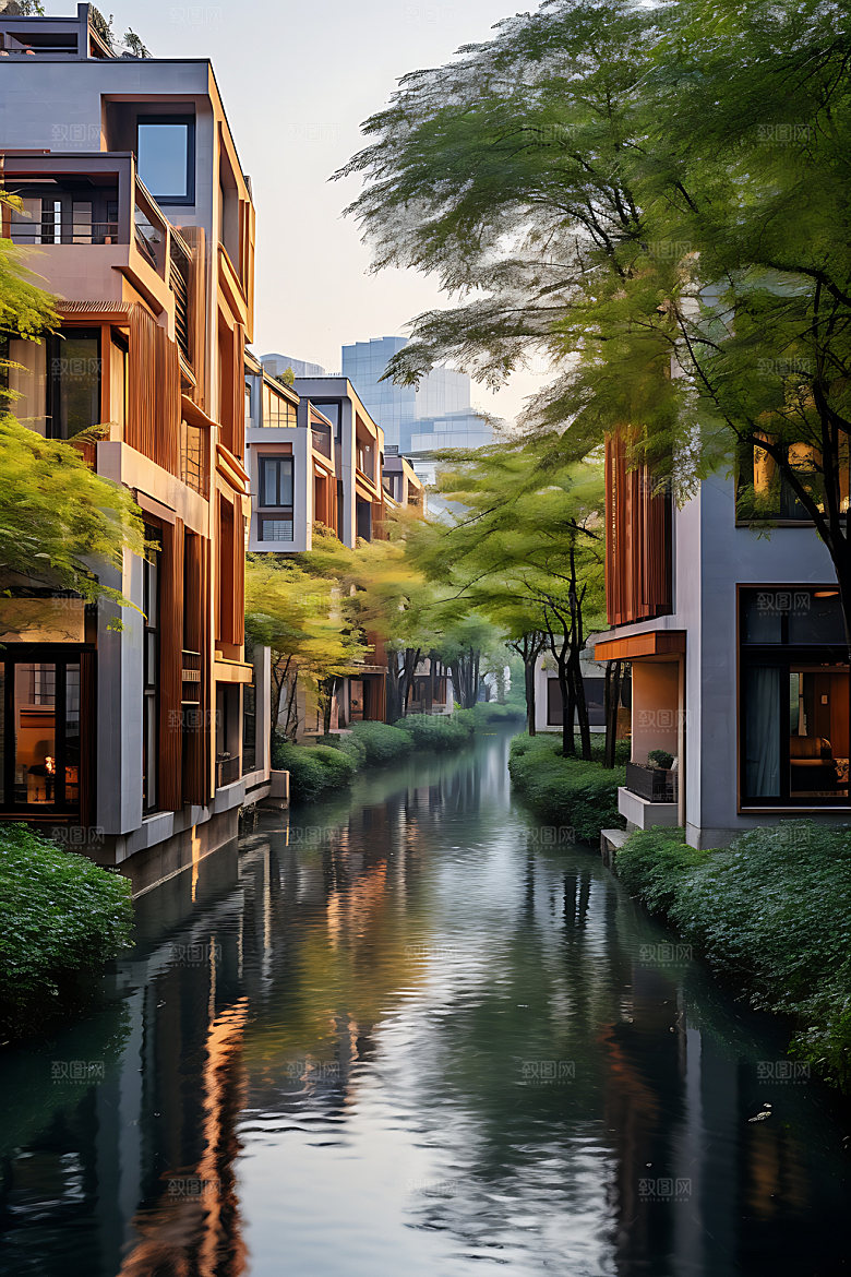 建筑秋色秋叶楼盘效果图