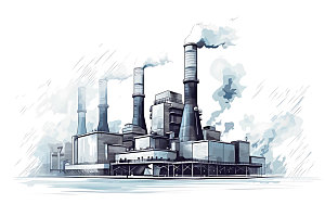 地热工厂火电厂艺术风格插画