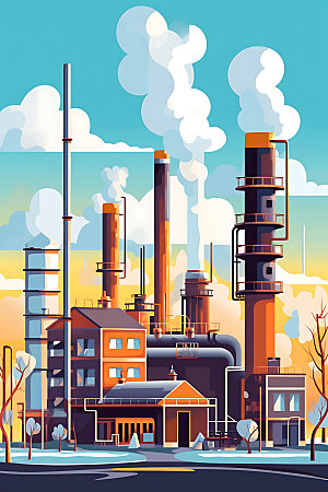 地热工厂重工业石油化工厂插画