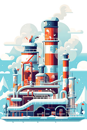 地热工厂重工业艺术风格插画
