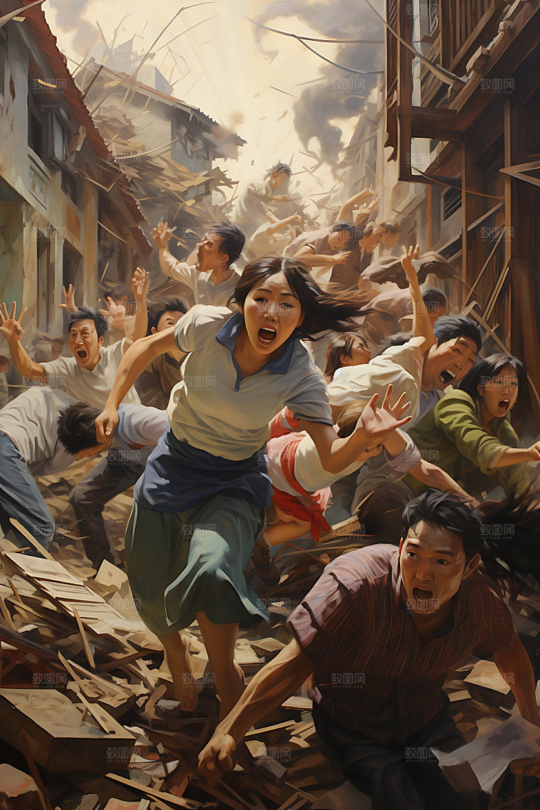 地震灾难手绘插画
